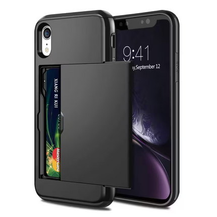 Funda con tarjetero para iPhone XS Max - Funda tipo cartera con ranura para tarjetas, negra