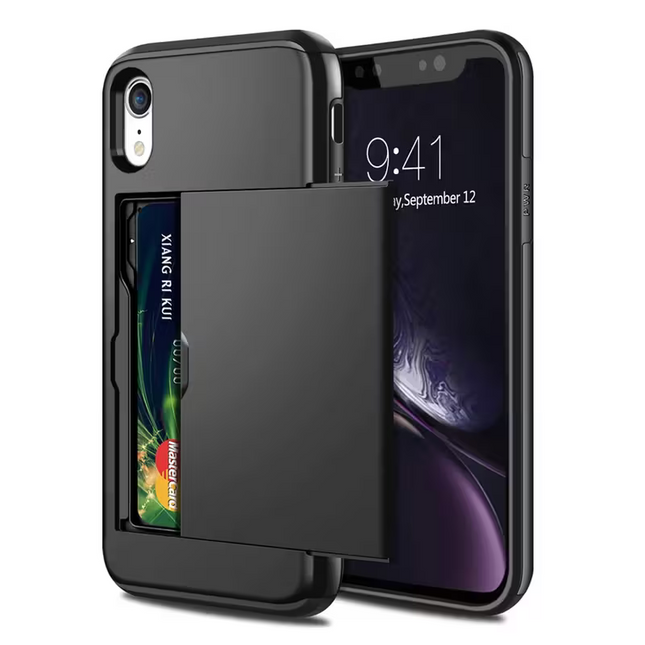 غطاء حامل بطاقة محفظة لهاتف iPhone XS Max - فتحة بطاقة باللون الأسود