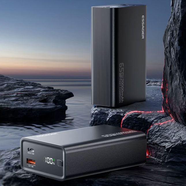 Powerbank 65W PD Snelladen - 20.000mAh - 2 Oplaadpoorten - Externe Accu Batterij Oplader - Zwart