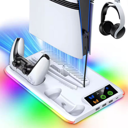 RGB Koeling Standaard met Controller Oplaadstation voor PS5/Slim/Pro - Wit
