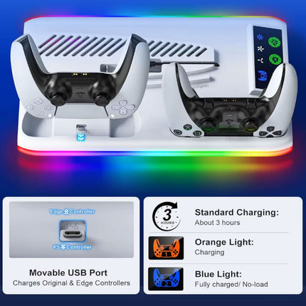 RGB Koeling Standaard met Controller Oplaadstation voor PS5/Slim/Pro - Wit