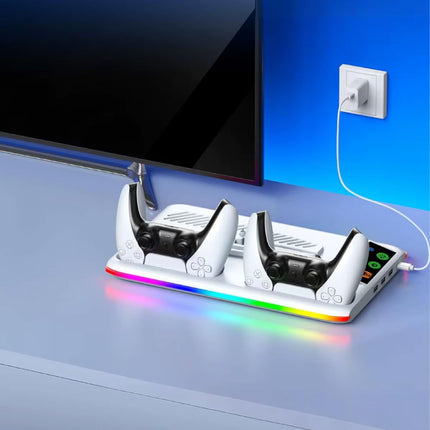 RGB Koeling Standaard met Controller Oplaadstation voor PS5/Slim/Pro - Wit