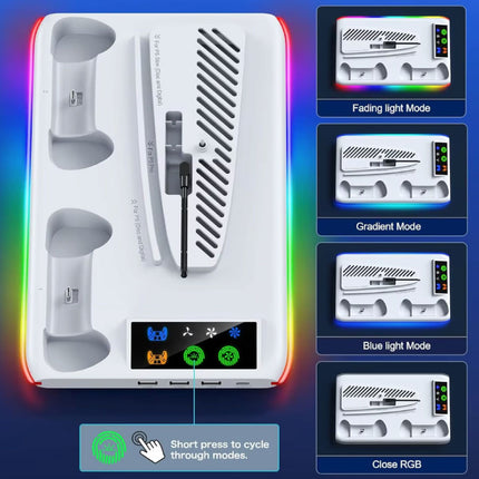 RGB Koeling Standaard met Controller Oplaadstation voor PS5/Slim/Pro - Wit
