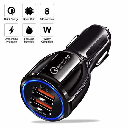 Qualcomm Quick Charge 3.0 Dual Port Autolader/Carcharger - Zwart
