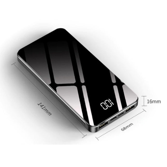 10.000mAh Powerbank met 4 Poorten - LED Display Externe Noodaccu Batterij Oplader Charger Zwart