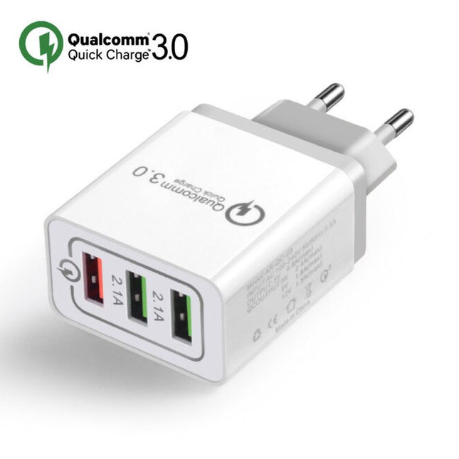 Qualcomm Quick Charge 3.0 Triple (3x) USB Port iPhone/Android Muur Oplader Wallcharger Grijs