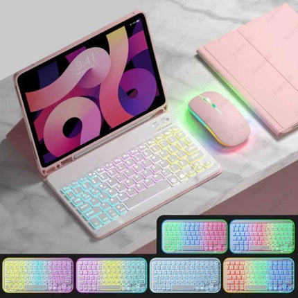 RGB Toetsenbord Hoes en Muis voor iPad Pro 11" - QWERTY Multifunctionele Keyboard Bluetooth Smart Cover Case Hoesje Roze