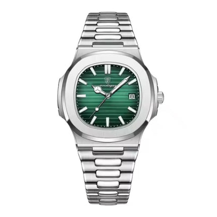 Luxe Zakelijk Horloge voor Heren - Waterdicht Kwarts Uurwerk Roestvrij Staal - Zilver Groen