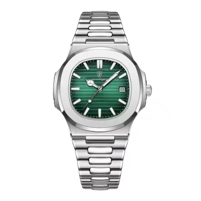 Luxe Zakelijk Horloge voor Heren - Waterdicht Kwarts Uurwerk Roestvrij Staal - Zilver Groen