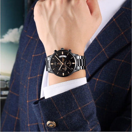 Staal Horloge voor Heren - Luxe Bandje Anoloog Uurwerk voor Mannen Kwarts Goud