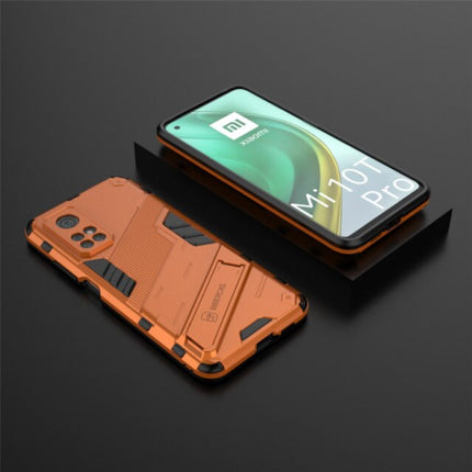 Xiaomi Mi 10T Pro Hoesje met Kickstand - Shockproof Armor Case Cover TPU Oranje