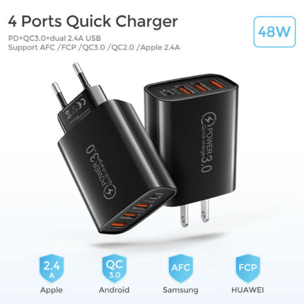 4-Poort Stekkerlader 60W - PD / Quick Charge 3.0 / USB Oplader Muur Lader Stekkerlader Adapter Wit