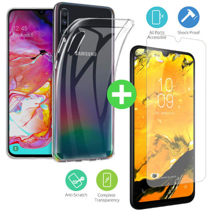 Samsung Galaxy A50 Transparant TPU Hoesje + Screen Protector Tempered Glass