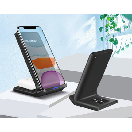 Qi Desk Stand / Draadloze Oplader 15W - Type C Universeel Telefoonhouder Wireless Charging  Bureau Standaard Pad Zwart