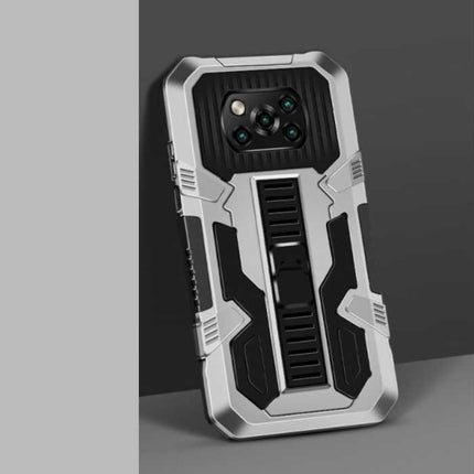 Xiaomi Poco M3 - Armor Hoesje met Kickstand en Pop Grip - Bescherming Cover Case Zilver