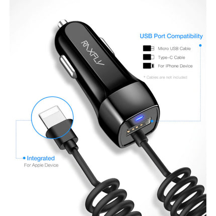 Lightning USB Autolader/Carcharger voor iPhone met 2.4A Fast Charging - Zwart
