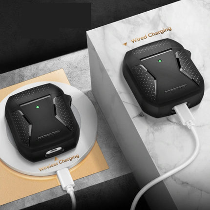 Shockproof Hoesje voor AirPods 1 / 2 met Karabijnhaak - AirPod Case Cover Skin - Zwart