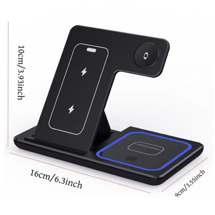 3 in 1 Draadloos Qi Oplaadstation - Compatibel met Apple iPhone / iWatch / AirPods -  Charging Dock 30W Oplader - Zwart
