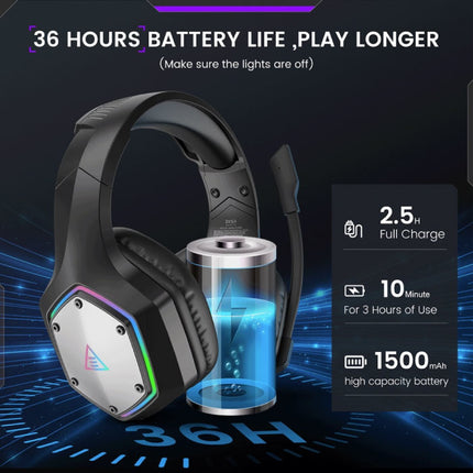 E1000 WT Draadloze Gaming Headset - Koptelefoon met Microfoon Bluetooth 7.1 Surround Zwart 