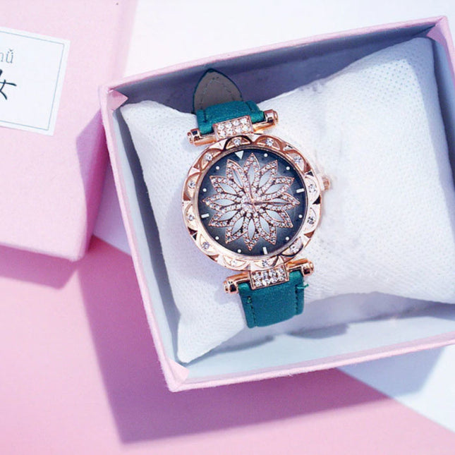 Starry Sky Horloge Dames - Luxe Anoloog Kwarts Uurwerk voor Vrouwen Groen