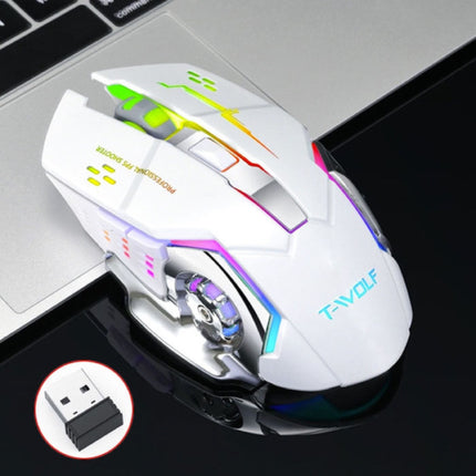 Q-13 Draadloze Gaming Muis - 2.4GHz RGB Optisch Ergonomisch met DPI Aanpassing tot 2400 DPI - Wit