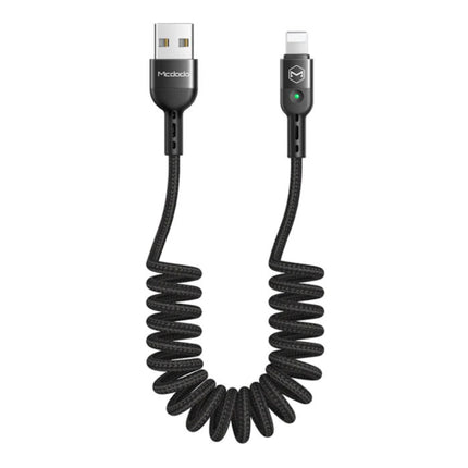 Gekrulde Lightning USB Oplaadkabel voor iPhone - Spiraal Nylon Datakabel 1.8 Meter Oplader Kabel Zwart