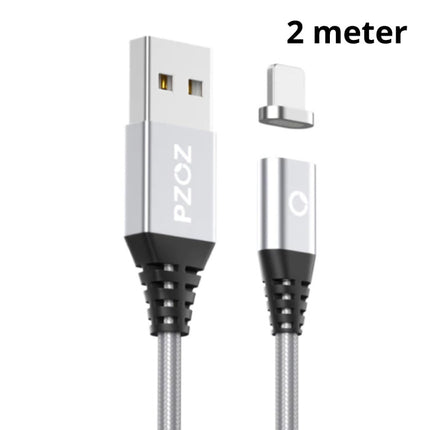 USB 2.0 - Micro-USB Magnetische Oplaadkabel 2 Meter Gevlochten Nylon Oplader Data Kabel Data Android  Zilver