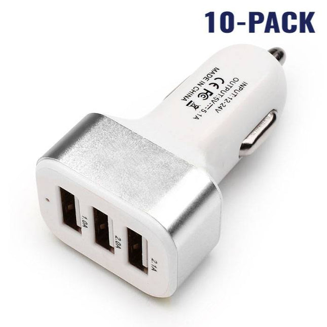 10-Pack High Speed 3-Port Autolader/Carcharger Zilver