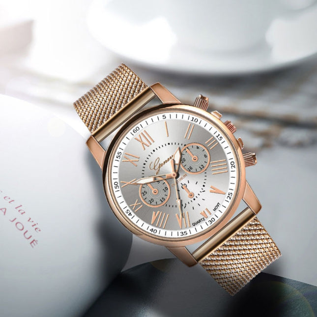 Luxe Horloge voor Dames - Modieus Kwarts Uurwerk Mesh Bandje Wit