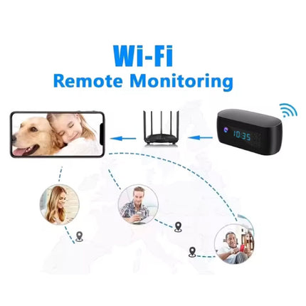 Camera Wekker - 4K WiFi Klok - Smart Home Security Night Vision Motion Detection - Zwart