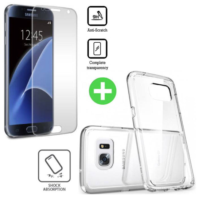 Samsung Galaxy S7 Transparant TPU Hoesje + Screen Protector Tempered Glass