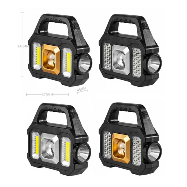 Solar Torch LED Zaklamp - USB Oplaadbaar Sterk Licht Kamperen - 2400 Lumen COB - Zilver