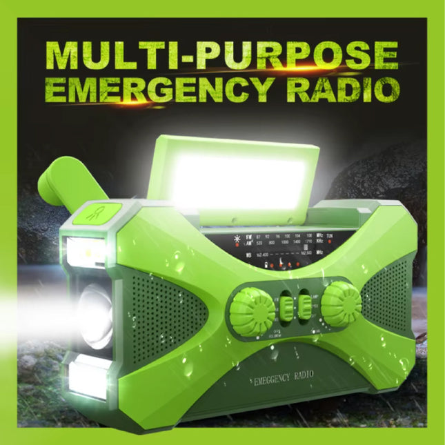 10.000mAh Powerbank & Radio op Zonne-energie met Dynamo - Ingebouwde Zaklamp - Externe Noodaccu Batterij Oplader Charger - Groen