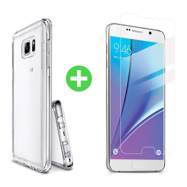 Samsung Galaxy Note 5 Transparant TPU Hoesje + Screen Protector Tempered Glass