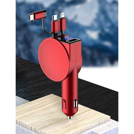 XJ08 3 in 1 USB Autolader/Carcharger voor iPhone Lightning / USB-C / Micro-USB met 60W Fast Charging - Rood