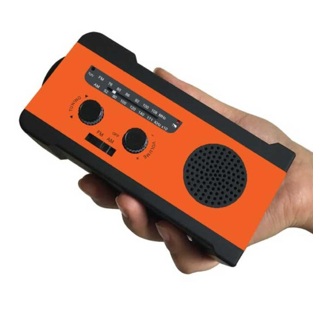 2000mAh Radio Powerbank op Zonne-energie met Dynamo - Ingebouwde Zaklamp - FM/AM Externe Noodaccu Batterij Oplader Charger Oranje