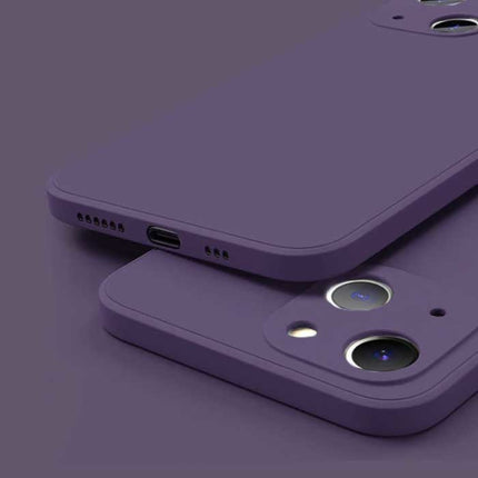 iPhone 14 Plus Square Silicone Hoesje - Zachte Matte Case Liquid Cover Paars