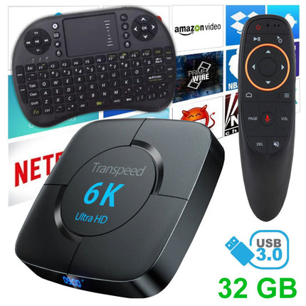 Transpeed 6K Ultra HD TV Box Mediaspeler Android Kodi - 4GB RAM - 32GB Opslagruimte + Draadloos Toetsenbord