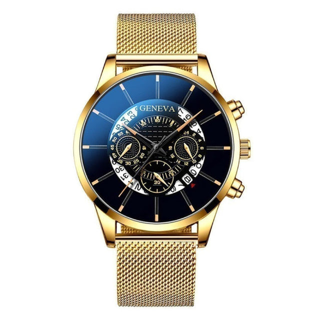 Klassiek Horloge voor Heren - Kwarts Stalen Riem Luxe Uurwerk Kalender Zakelijk Goud Zwart