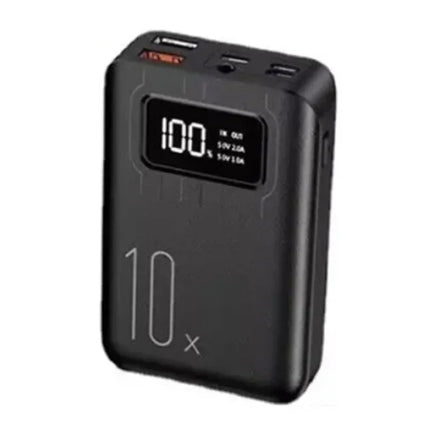 Mini Powerbank 10.000mAh - Dual 2x USB Poort - LED Display Externe Noodaccu Batterij Oplader - Zwart