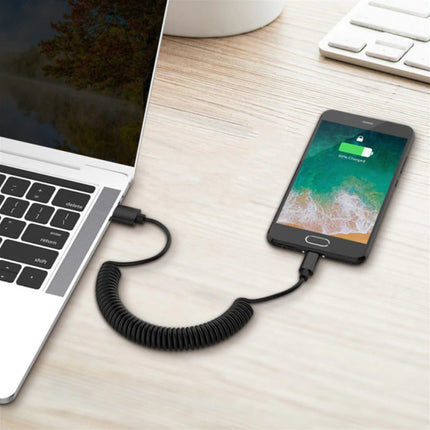 Gekrulde Lightning USB Oplaadkabel voor iPhone - Fast Charge 2.4A Spiraal Datakabel 1.1 Meter Oplader Kabel Zwart