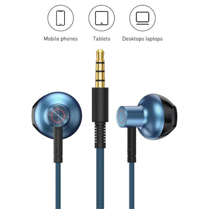 H19 Oordopjes met Microfoon en Controls - 3.5mm AUX Oortjes Volumebeheer Wired Earphones Oortelefoon Zwart