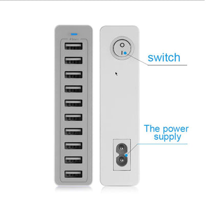 10-Port USB Laadstation 50W Muur Oplader Thuislader Stekkerlader Adapter Wit