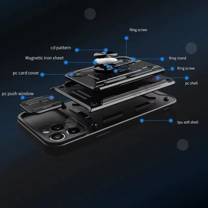 Xiaomi Redmi Note 13 Pro Plus - Card Slot Hoesje met Kickstand en Camera Slide - Pop Grip Cover - Zwart