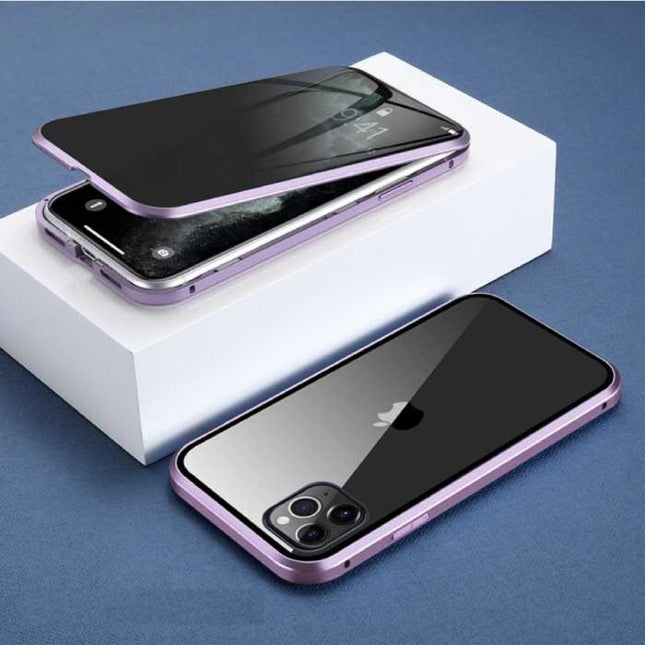 iPhone 13 Magnetisch Privacy Hoesje met Tempered Glass - 360° Full Body Cover Hoesje + Screenprotector Roze