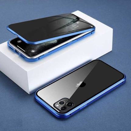iPhone X Magnetisch Privacy Hoesje met Tempered Glass - 360° Full Body Cover Hoesje + Screenprotector Blauw