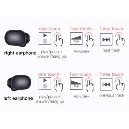 T-Elf 2 Draadloze Oortjes TWS Touch Control Bluetooth 5.0 Ear Wireless Buds Earphones Earbuds Oortelefoon Zwart