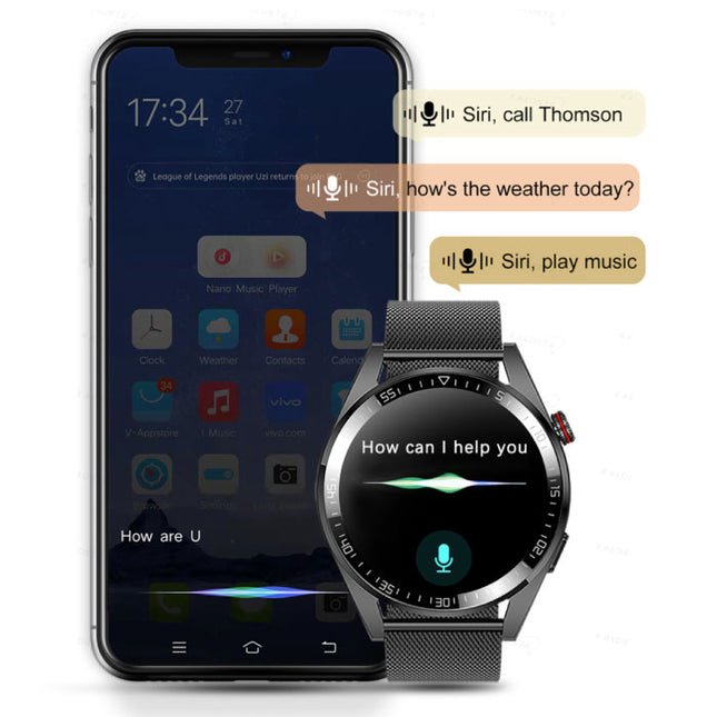 Smartwatch met Bloeddrukmeter en Zuurstofmeter - Fitness Sport Activity Tracker Horloge iOS Android - Leren Bandje Zwart