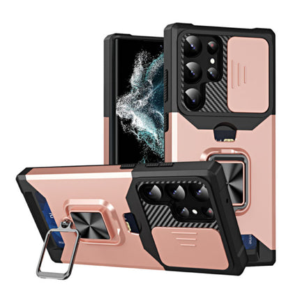 Samsung Galaxy Note 20 Ultra - Card Slot Hoesje met Kickstand en Camera Slide - Grip Socket Magnetische Cover Case Roze