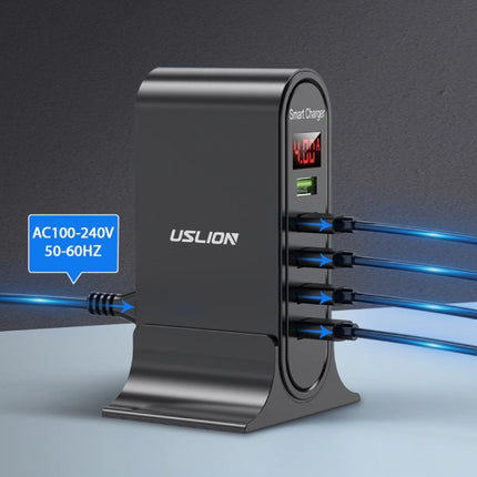5-Port USB Laadstation LED Display Muur Oplader Thuislader Stekkerlader Adapter Zwart
